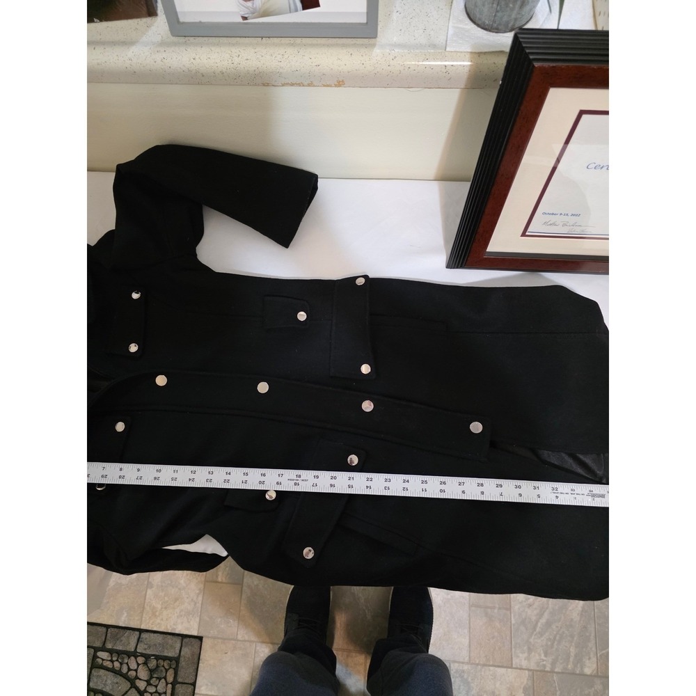 Laundry by Shelli Segal Black Wool Blend Military Coat Silver Snaps Women Small - Picture 8 of 12